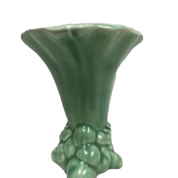 1950s Cameron Clay Horn of Plenty Cornucopia Art Pottery Green Vase USA Unmarked - Picture 5 of 6
